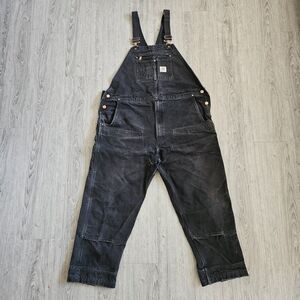 Carhartt 46w Black Bib Overalls with Brass Hardware (Hemmed)